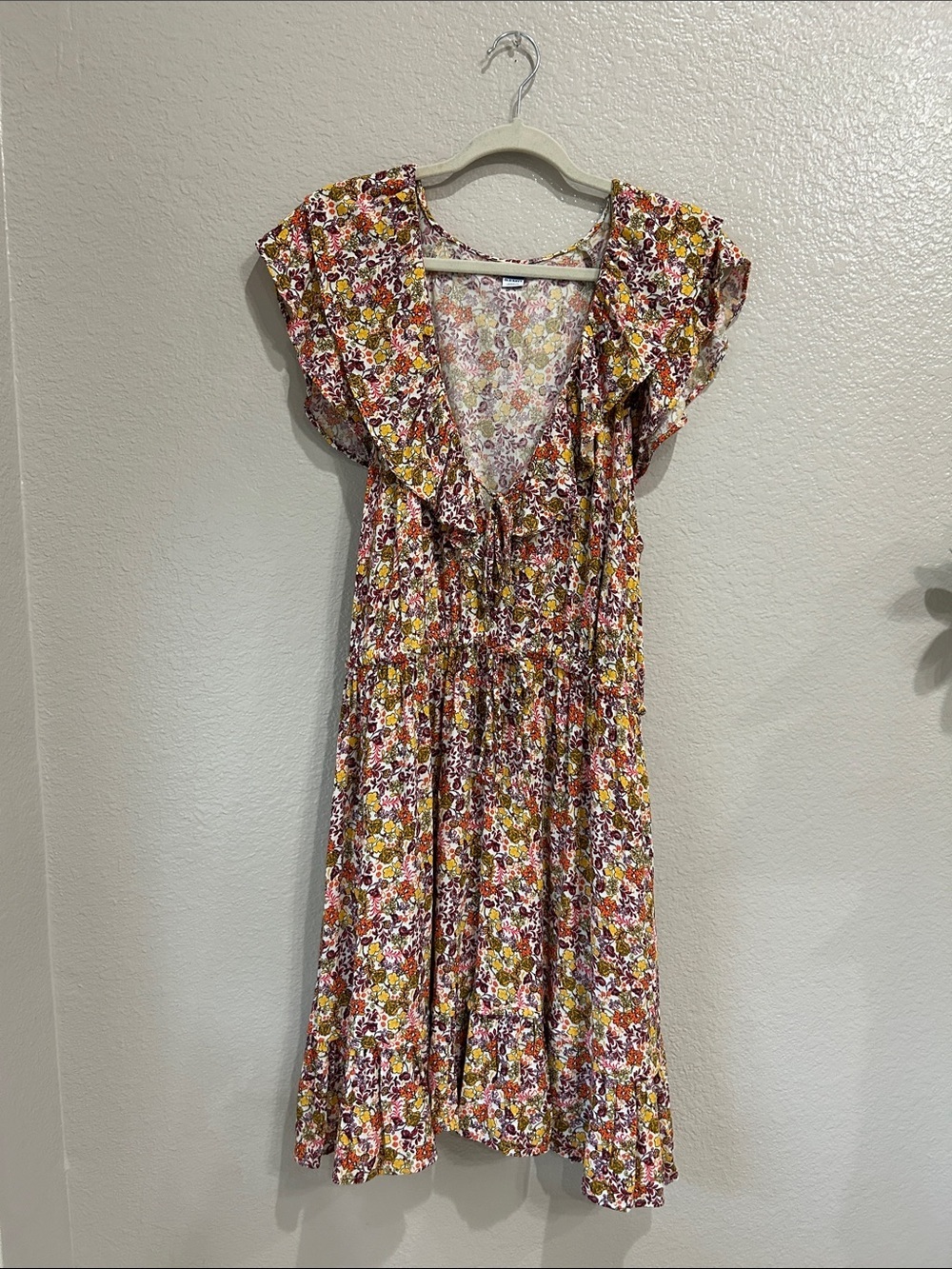 Old Navy Women’s Ruffle Multi Color Floral Print Midi Dress Sz XL TC0204
